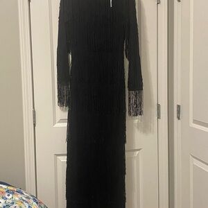 NWT black fringe evening maxi dress